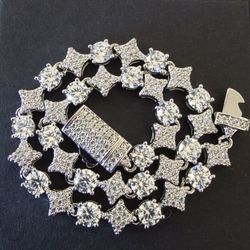 CZ STAR BRACELET 6MM 8" 18K WHITE GOLD PLATED  SUPER SPARKLE SPRING BUTTON CLASP