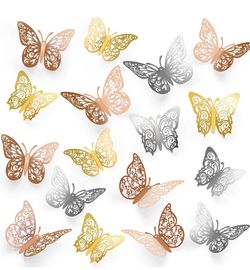 120 Pcs 3D Butterfly Wall Stickers, Metallic Art Stickers with Set 3 Sizes