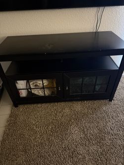Black Wood TV Stand / Entertainment Center with Glass Doors