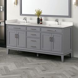 DOUBLE SINK VANITY BATHROOM CABINET WHITE/GRAY