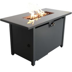 New Outdoor Fire Pit Table w/Lid Steel Propane Fire Table Square Patio Firepit Table 50,000 BTU