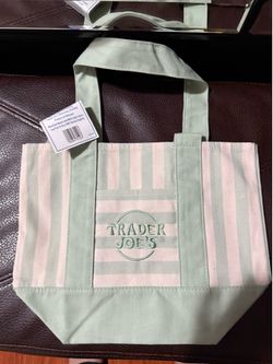 Brand New Trader Joe’s Striped Mini Canvas Tote Bag Mint Green