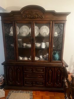 Mediterranean/Spanish Revival Oak China Cabinet