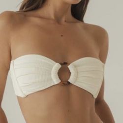 ABERCROMBIE & FITCH White Texture Cinched O Ring Swim Bandeau Bikini Top NEW