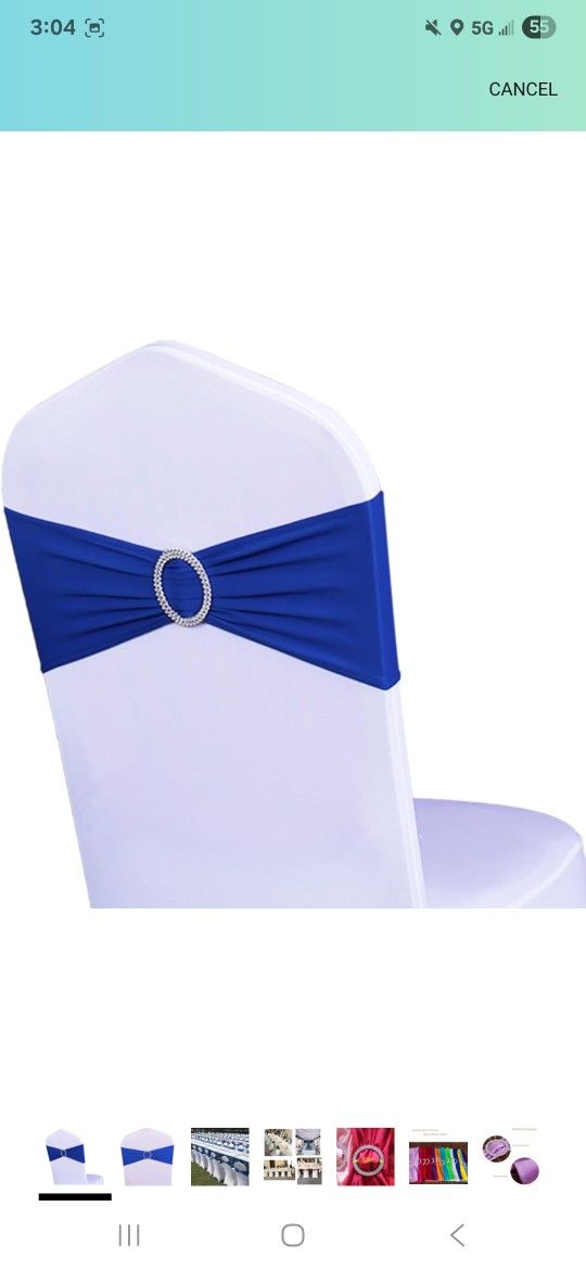 LEBENGURU 100pcs Royal Blue Spandex Chair Sashes, Premium Elastic Bows with Slide Buckle, Universal Elastic Bands for Wedding Banquet Party Decoration