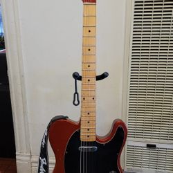 HONDO DELUXE SERIES 757 TELECASTER STYLE ELECTRIC GUITAR MADE IN KOREA IN RED COLOR. 