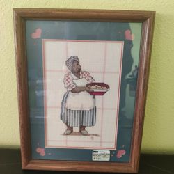 VINTAGE CROSS STITCH BLACK AMERICANA FOLK ART
