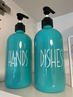Teal Glass Soap Dispenser with Plastic Pump for Kitchen - 16 OZ Glass Hand, Dish Soap Dispenser Set