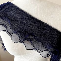 2 Pcs Black Ruffled Trims w/ 2 Layers of Sheer Mesh & Chiffon
