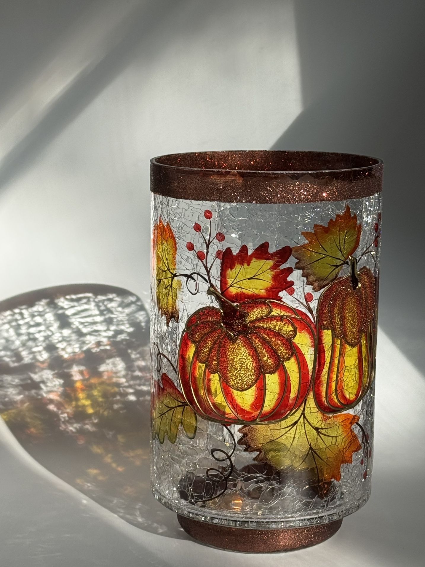 Crackle Glass Fall/Autumn/Thanksgiving Pumpkins Candle Holder / Vase