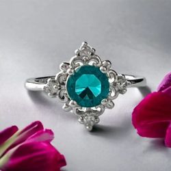 925 Silver CZ and London Blue Topaz Ring Size 7