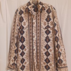 Roper Mens Pearl Snap Front Western Shirt Brown Aztec Print Long Sleeve Size ML