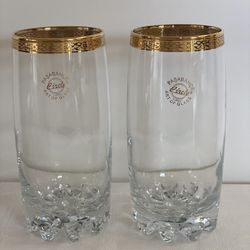 Rare Barware ~ Set of 2 ~ Pasabahce Tall Cocktail Glass 24 Kt. Gold Rim ~ Highball Glass