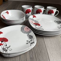 Red Glazes By Doublewhale Dinnerware Set For 4 (15-Pieces)