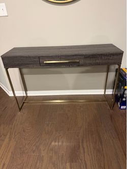 Modern Console Table w/ Drawer – Dark Wood & Gold Metal Frame