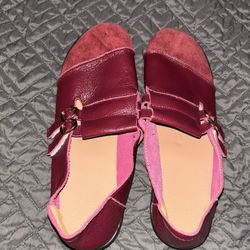 Women's Red Casual Slip On Loafers With strap Velcro Crossover Closure Size 42 (11-11.5)