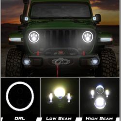  LED Headlights For Jeep Gladiator JT 2018-2024 Jeep Wrangler JL- Halo DRL 9 Inch Round Headlight With Daytime Running Light