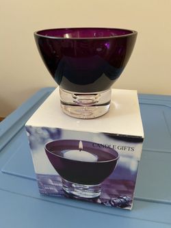 Purple glass candle holder gift set - new/never used
