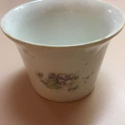 ANTIQUE DECOR PLANTER DISH WITH PURPLE FLOWERS ON BOTH