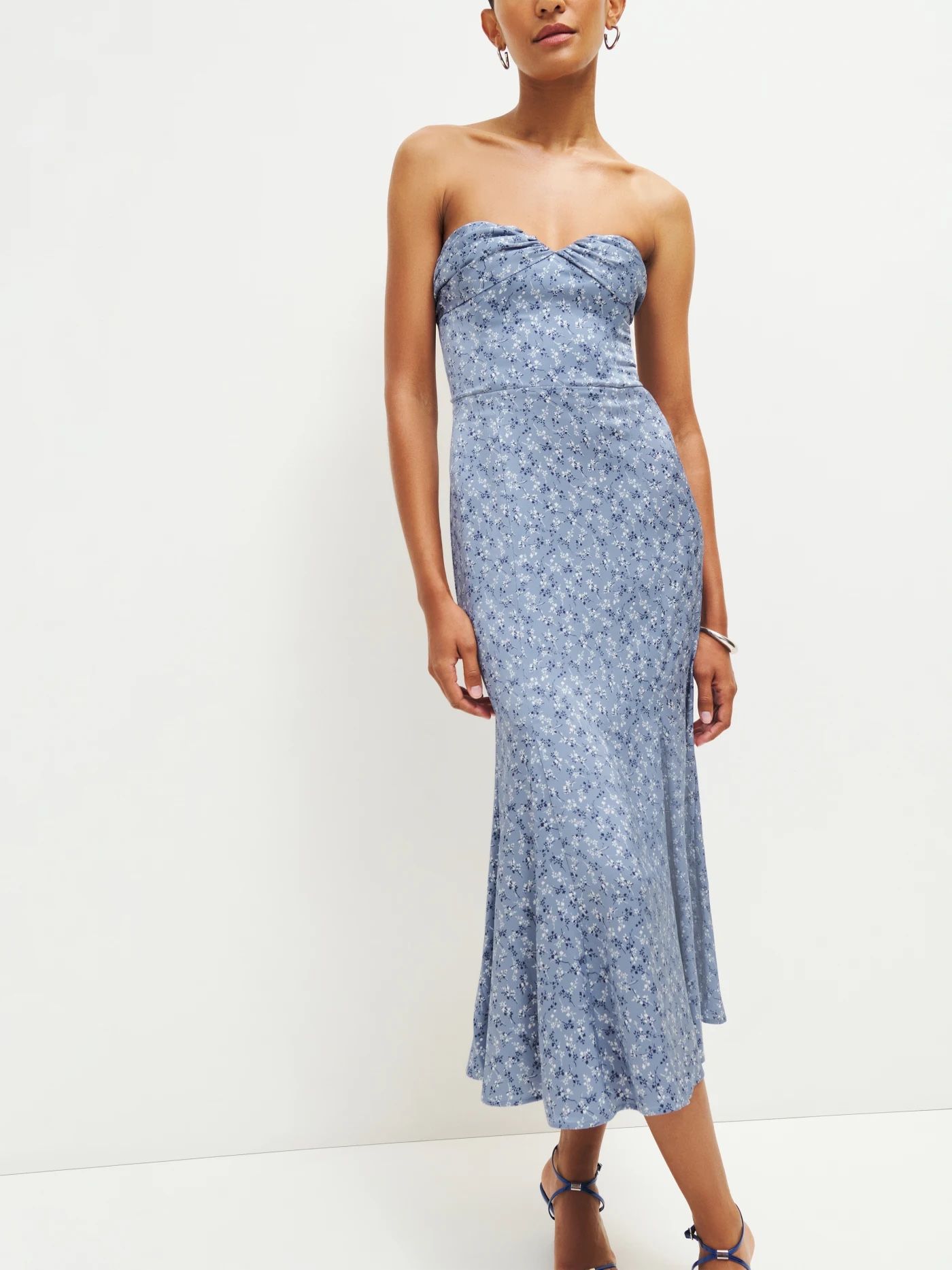 reformation hensley silk dress Reformation Hensley Satin Midi Dress In Mazzy - 50% Off