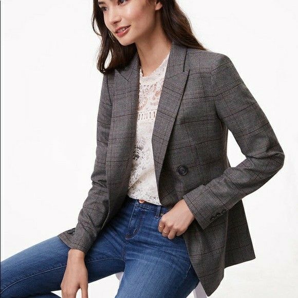 🆕️ NWT LOFT PLAID LONG DOUBLE BREASTED BLAZER