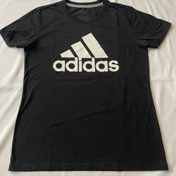 Adidas Tee T-shirt Short Sleeve Top Three Stripes Logo Women Crew Neck Black M