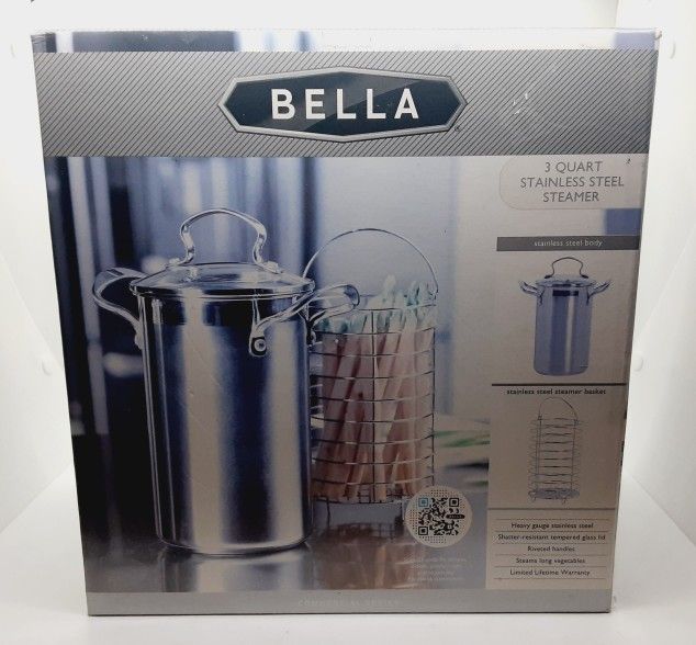 Bella 3 Quart Stainless Steel Pot Steamer With Basket & Glass Lid 5 Layer Steams
