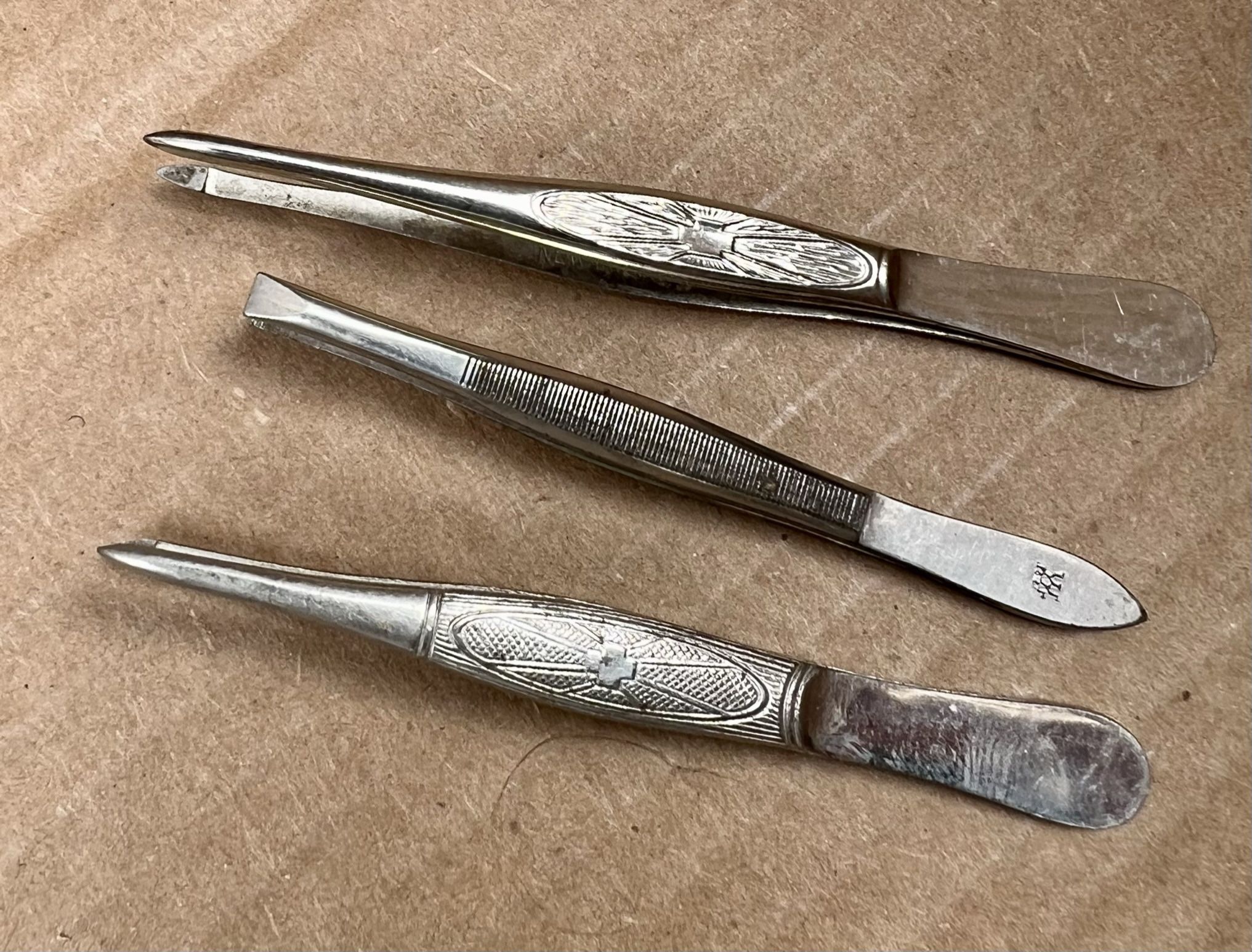 Lot of 3 Vintage tweezers (used for sewing)