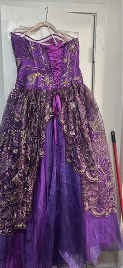 Purple Embroidered Strapless Ball Gown