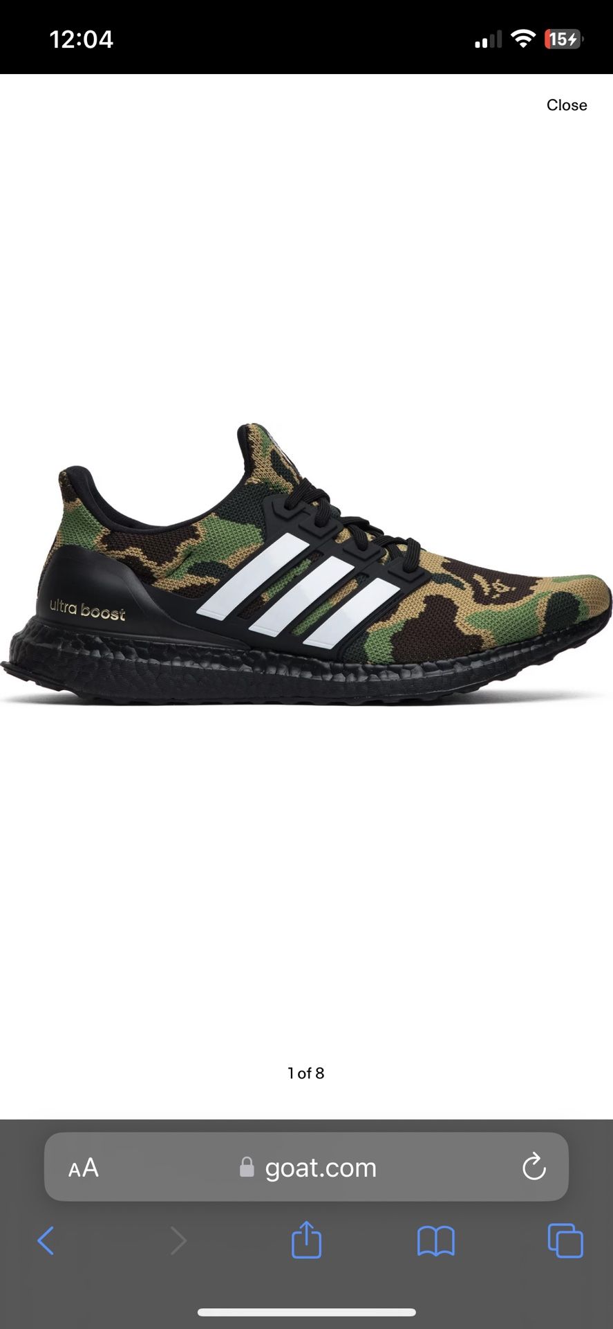 A Bathing Ape X Ultraboost 4.0 Green Camo Size 8