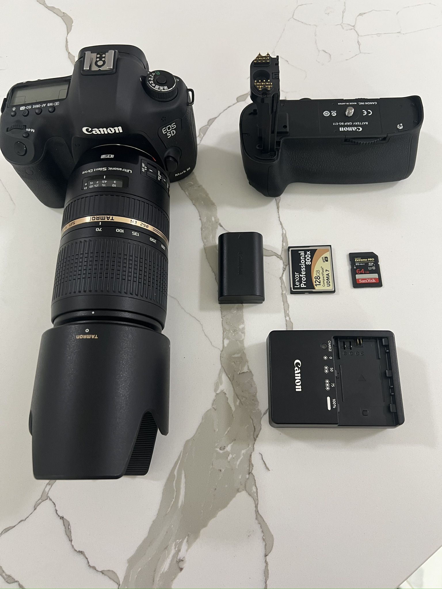 Canon 5D Mark III DSLR Camera + Tamron 75-300mm Zoom Lens + Battery Grip