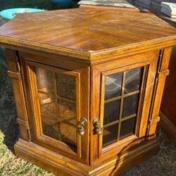 Wood Side Table with Glass Doors 