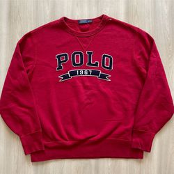 Polo Ralph Lauren Mens Red Sweatshirt Spell Out Blue Logo 1967  Mens 2XL