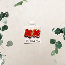 Red Clover Stud Earrings 18k YGF