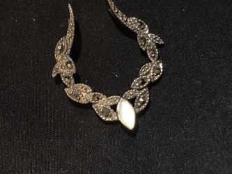 Vintage Sterling Silver Pendant With Opal And Marcasite