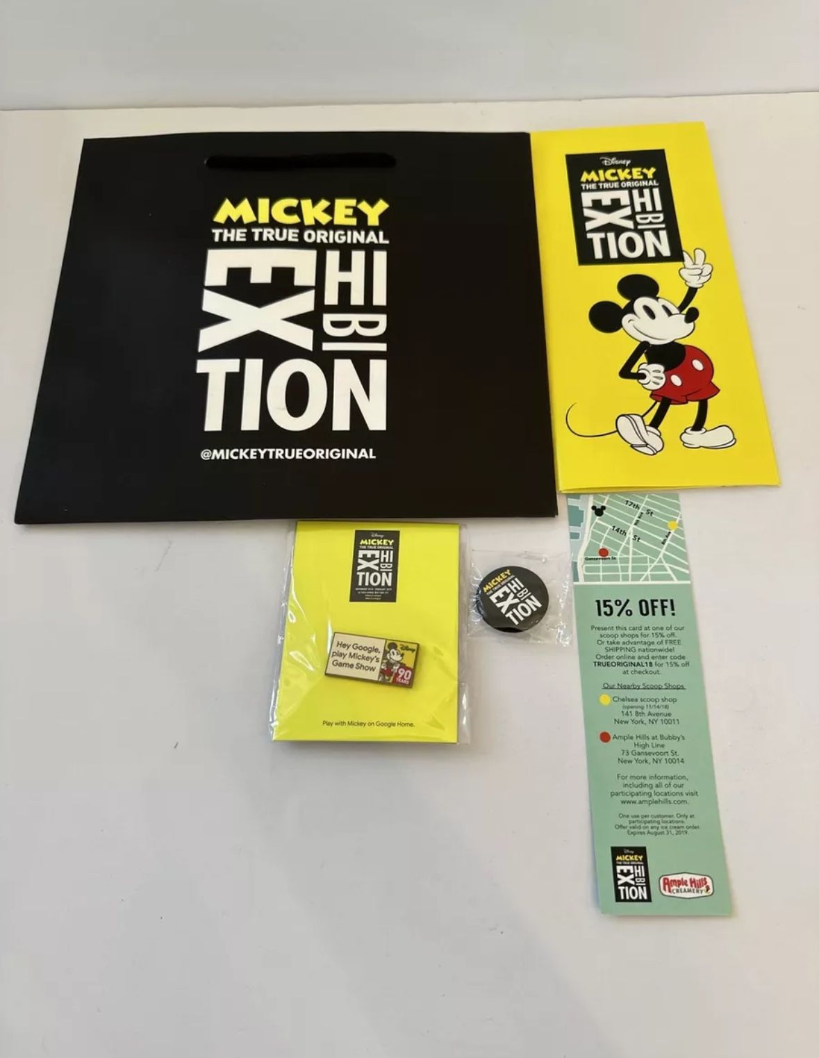 Mickey Mouse The True Original Exhibition Flyer Google Pin Bag 90 Years RARE!
