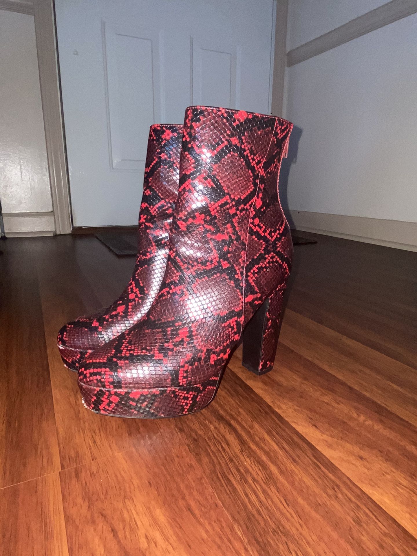Red Snake Skin Booties