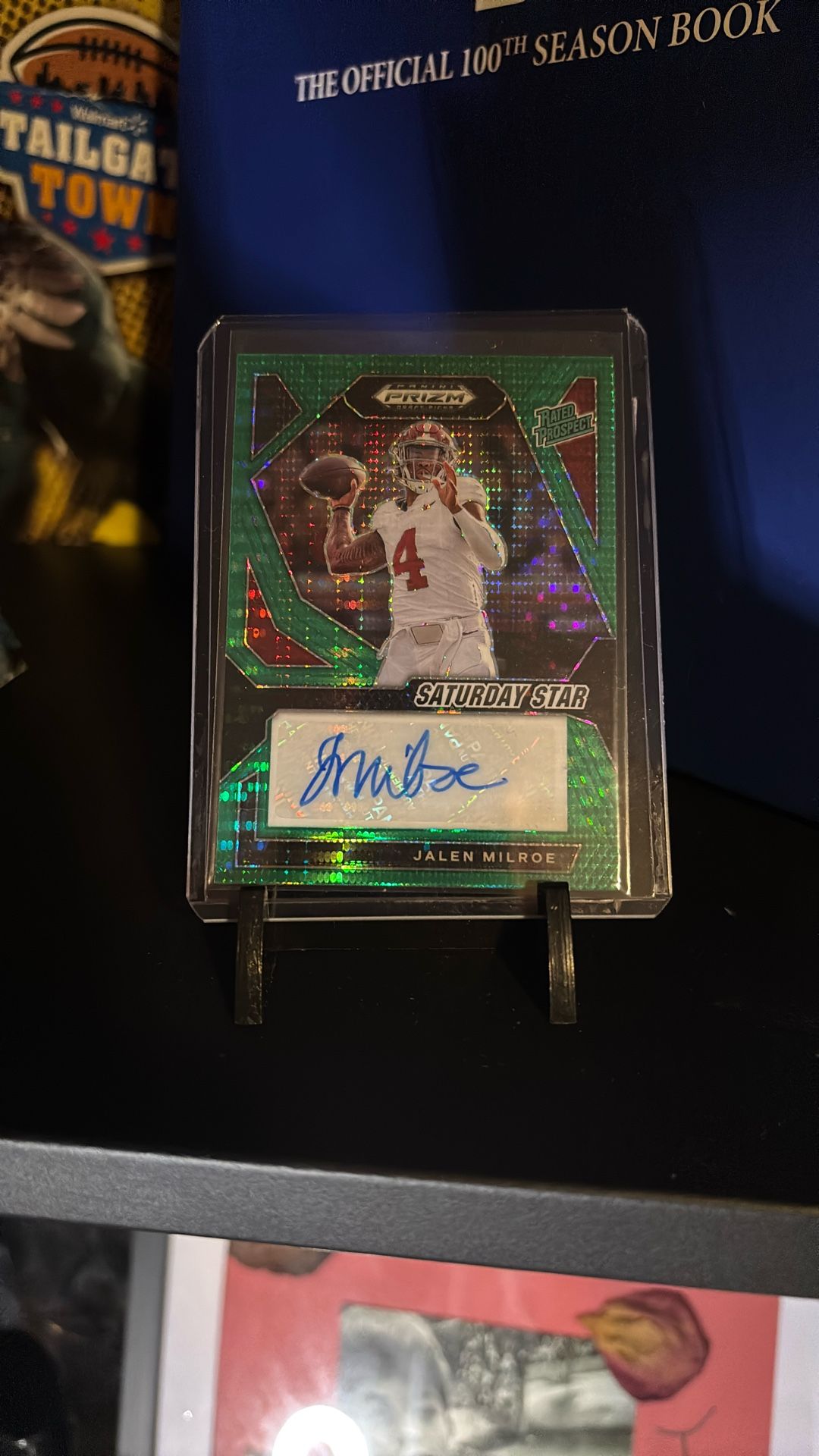 Jalen Milroe Rookie Autograph Panini Prizm Green Pulsar /25