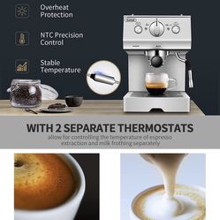 Espresso Machines 15 Bar with Adjustable Milk Frother Wand Expresso Coffee Machine for Cappuccino, Latte, Mocha, Machiato, 1.5L Removable Water Tank,