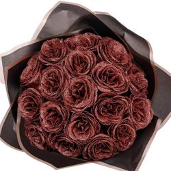 Waipfaru Glitter Roses Bouquet, DIY Fake Glitter Flowers Bouquet, Everlasting Shiny Artificial Red Rose Bouquet, Anniversary, Engagement, Wedding，36 R