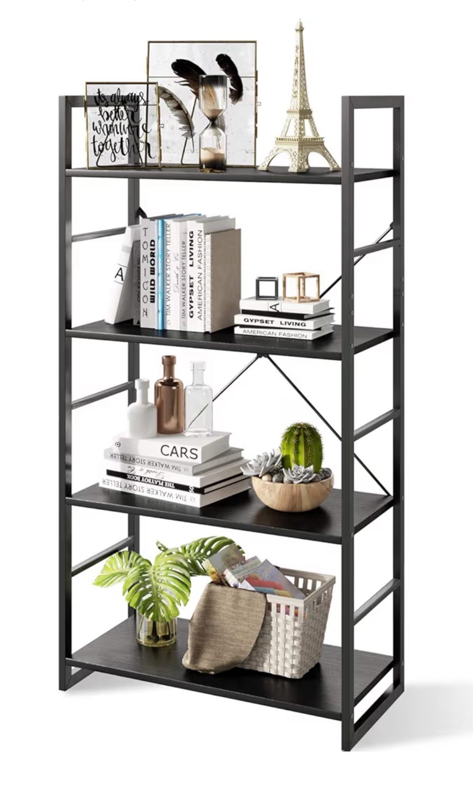 Modern Black Metal & Wood Shelf
