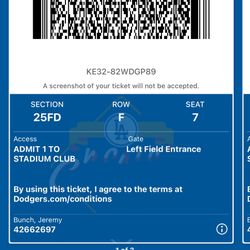 Dodger Tickets Aug 9th