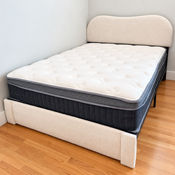 Twin Bed Set – 12" Pillow-Top Mattress + Bouclé Bed Frame