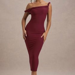Berry Color Asymmetric Body Con Dress 