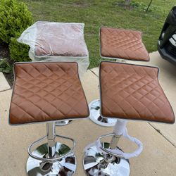  Barstools Set Of 4 Brown Leather 