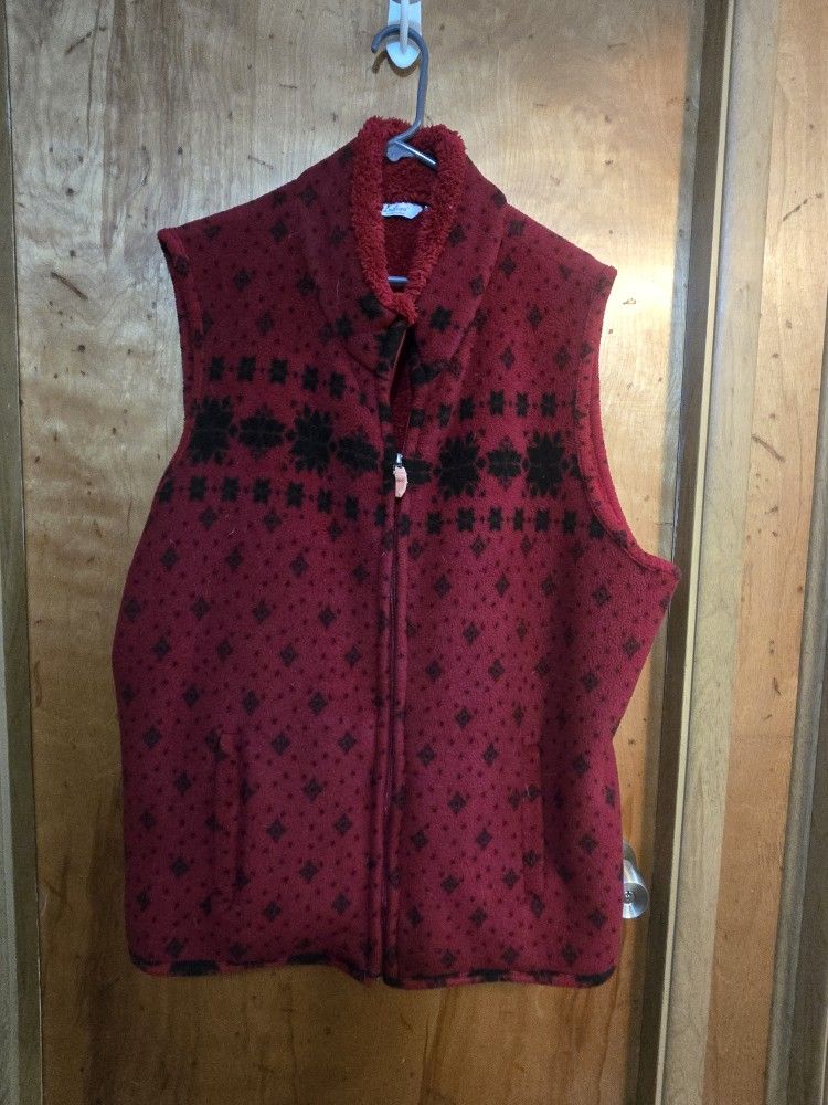 Red and Black Patterned Fleece Vest