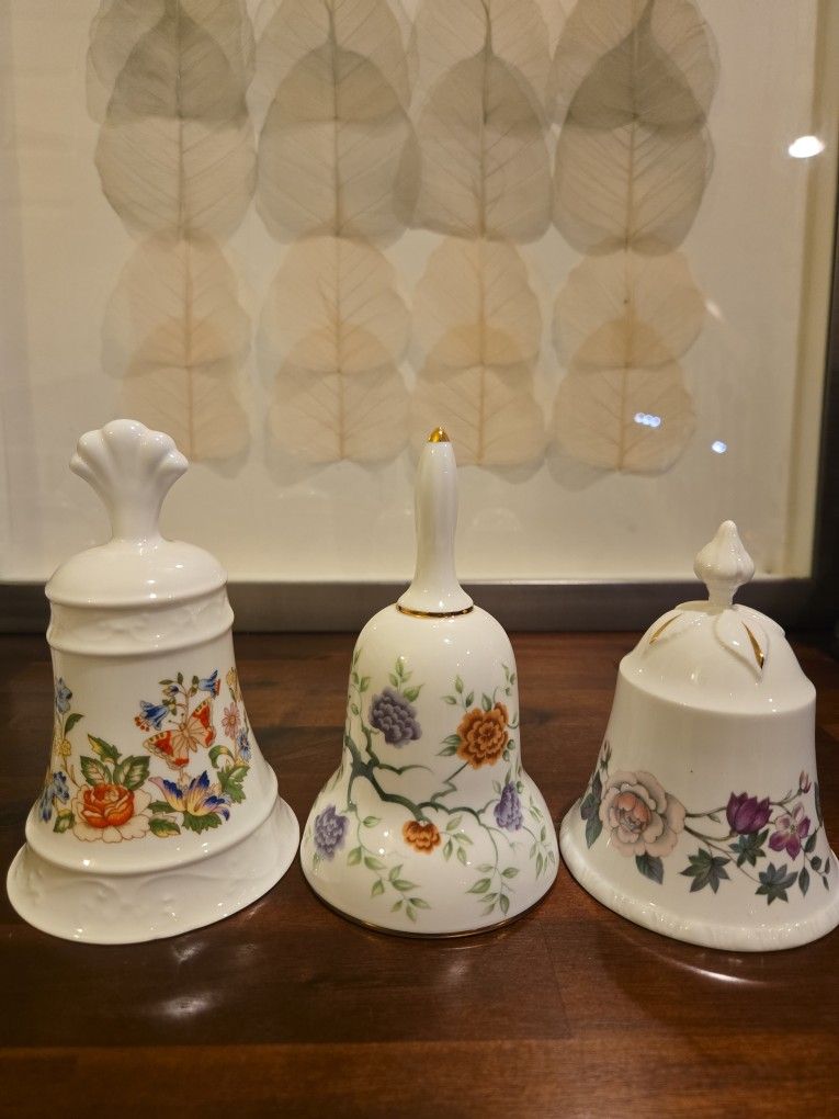 Set of 3 Vintage English Bone China Bells – Aynsley, Royal Adderley & Danbury Mint
