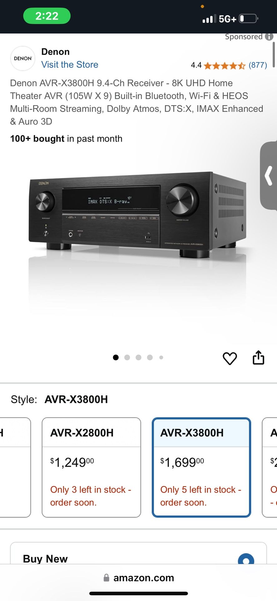 Denon - AVR-X3800H (105W X 9) 9.4-Ch. with HEOS and Dolby Atmos 8K Ultra HD HDR Compatible AV Home Theater Receiver with Alexa - Black WWE 4.5 (244 re