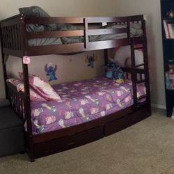 Twin Bunk Bed W Two Storage Drawers 