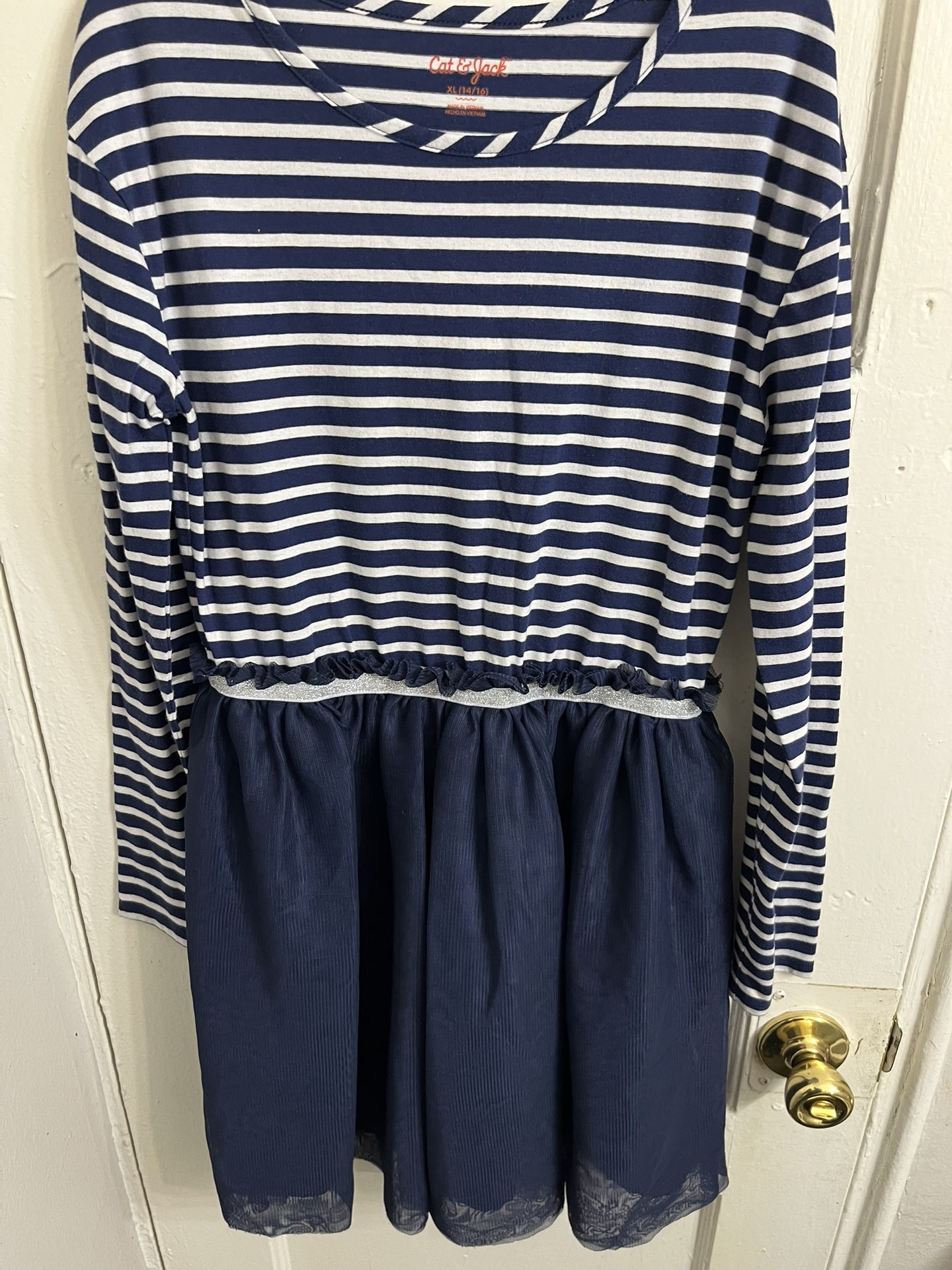 Cat & Jack Navy Striped Tulle Dress
